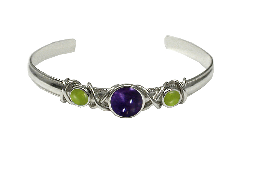 Sterling Silver Hand Made Cuff Bracelet With Iolite And Peridot